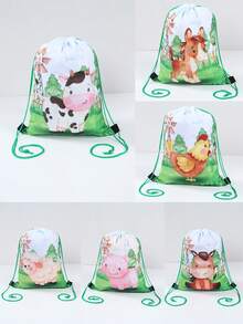 6pcs Farm Animal Drawstring Bundle Pocket, With Cow Sheep Chicken Pig Animal Double-Sided Design, Farm Animal Theme Birthday Party Gift Packaging Supplies Gift Bag, Durable Reusable Bags For Farm Animal Birthday Party Table Decoration Outgoing Backpack, Snack Storage Bag,Birthday Party Decoration, Party Favor