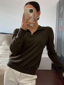 Livesso Maglione casual e versatile di colore unito - Moka Marrone - Visualizzare 6