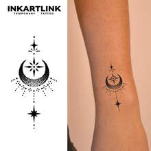INKARTLINK Dark Moon Starry, New Moon Celestial Tattoo, Waterproof Long-Lasting 1-2 Weeks, Realistic Tattoo, Heartfelt Tattoo, Temporary Tattoo, Fake Tattoo, Authentic Tattoo Appearance, Niche Design Tattoo, Juice Tattoo - Black - View 1