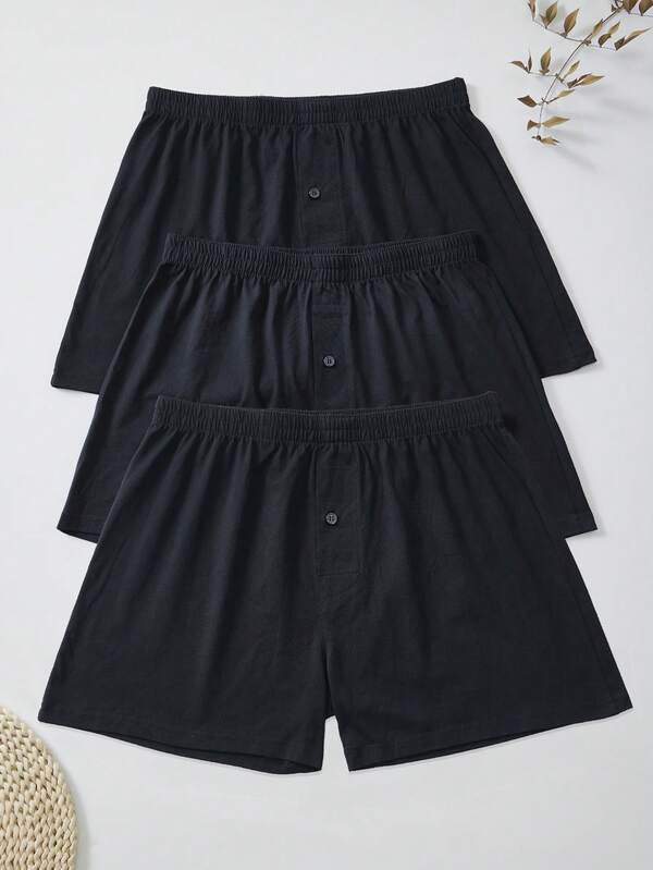 FOVTY FOVTY 3PCS Men's Black Boxer Briefs Comfortable Breathable Underwear Fashion Sports Long Leg Pants Boxers Solid Color Home Underwear