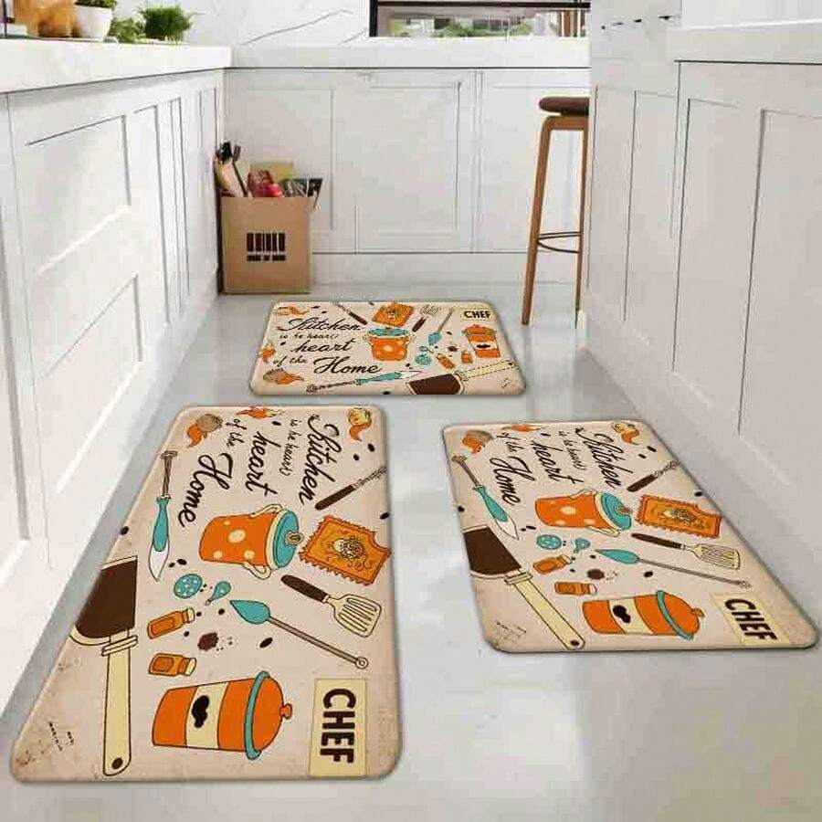 1pc Rectangular Floor Mat "Chef's Kitchen Heart Mat - Stylish Home Decor For Cooking Enthusiasts" Soft, Comfortable And Easy To Clean, Suitable For Hallway Bathroom, Bedroom, Kitchen, Porch, L - 彩色 - 查看 1