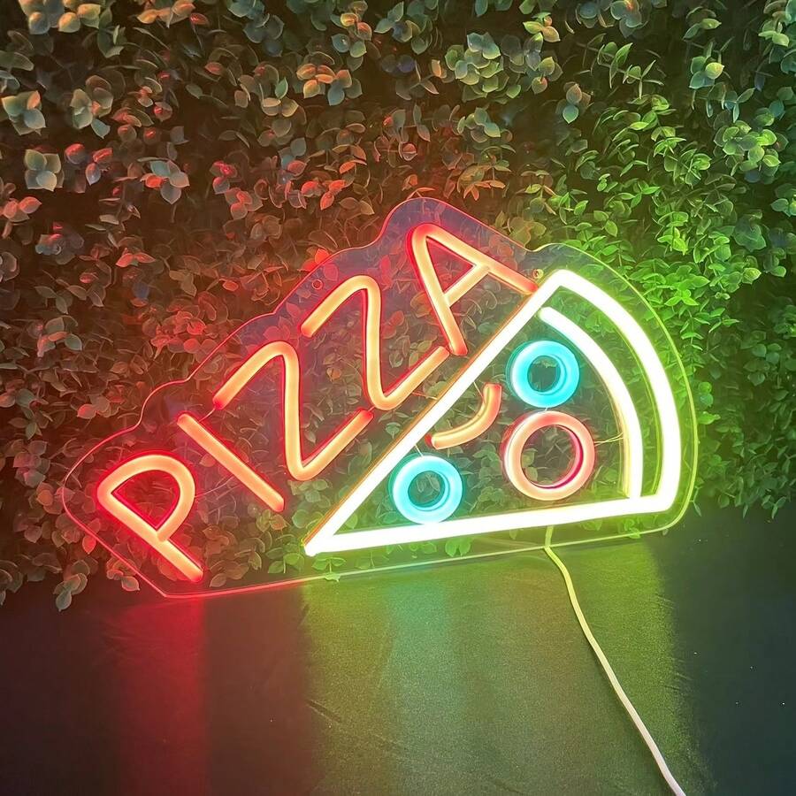 Pizza Neon Sign For Pizzeria Decor, Pizza Shaped Neon Sign, Pizza LED Neon Light For Restaurant, Kitchen, Store, Party, Gift, USB Powered
