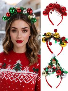 1pc/2pcs Women's Christmas Headband With Glittery Double Bow, Santa Claus & Christmas Tree Design, Suitable For Party, Christmas, Holiday Decoration ,Beauty ,Hair Band ,Diadema ,Hair Hoop
