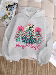 少女标语印花连帽卫衣，长袖卫衣 - 灰色 - 查看 1