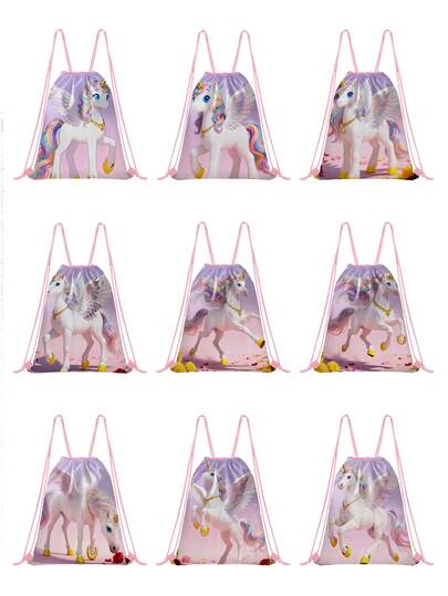 Kids' Unicorn Pattern Drawstring Bag - Teens Girls Sport Gym Swim Travel Work Hiking Daypack Bag, Lightweight & Durable, Cute Designs,Print - Perfect For School, Sports, Travel, And Toy Storage