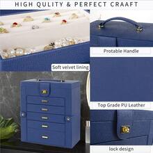 AKOZLIN Large Jewelry Box Organizer Functional Lockable With Big Mirror Leather Jewelry Storage Case For Women Girls Ring Necklace Earring Bracelet Holder Organizer Blue