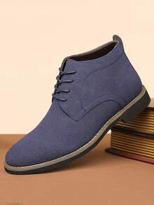 1 Pair Men's Suede Casual Business Versatile High-Top Lace-Up Leather Boots, New British Style Nubuck Soft Sole Boots, Suitable For Daily Wear - Blue - View 13