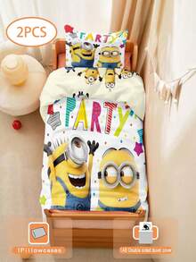 Minions 1/2 Peças Conjunto de Roupa de Cama com Tema Minions 3D: 1 Edredom Dupla Face + 1 Fronha Única Face, Padrão Cartoon, Decoração de Quarto Infantil, Cores Brilhantes, Design Divertido, Perfeito para Roupa de Cama Infantil, 100% Algodão, Macio e Respirável, Lavável na Máquina, Impressão 3D, 100% Poliéster, Durável, Fronhas 33 * 45