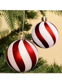 Juego de 12 piezas/6 piezas de bolas decorativas para árbol de Navidad, bolas pintadas en rojo y blanco, adecuadas para árbol de Navidad, colgantes de ventana, decoración de fiestas, hogar, chimenea, escalera, corona, decoración navideña interior y exterior - Fiestas aplicables: Navidad, Nochebuena, Año Nuevo, Boda, Fiesta de cumpleaños