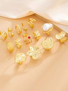 14 Pieces/Set Of Retro Flower Rings, Fashionable Bohemian Conch And Starfish Personalized Ring Set