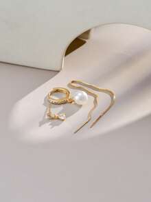 Nooxian 3 Stücke/Set Modeschmuck Gold, elegante Ohrringe mit kubischem Zirkonia & Kunstperle Tropfenform mit Metallkette Quaste, geeignet für den täglichen Gebrauch von Frauen