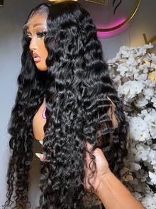 36inch Deep Wave Wig 13x4 Transparent Lace Front Wig Brazilian Human Hair Wig Soft Wig Pre Plucked 180 Density Natural Bling Hair - Natural Black - 查看 1