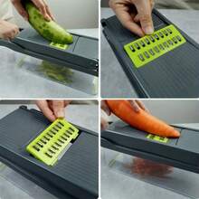 HOMEFINESSE 16-In-1 Multifunctional Vegetable Chopper With 8 Blades Portable Stainless Steel Cutter For Salad Garlic & More Kitchen Gadgets Cooking Kitchenware Cutting Green Utensils Watermelon Cutting Tool Chicken Shredder Slicer Kitchen Accessories