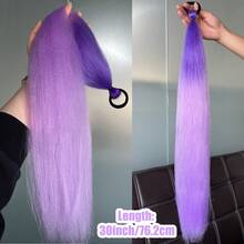 2 pezzi Estensioni per coda di cavallo intrecciate con laccio elastico, 30 pollici di lunghezza, capelli sintetici lisci per acconciatura a treccia avvolta, ciocche per coda di cavallo, colori viola, rosso, rosa
