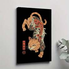 1PC Framed 30*40cm(12*16inch)Or40*60cm(16*24inch) Japanese Retro Style Tattoo Samurai Cat Ramen Cartoon Posters Prints Canvas Painting Wall Art Picture Living Room Home Decor (21)