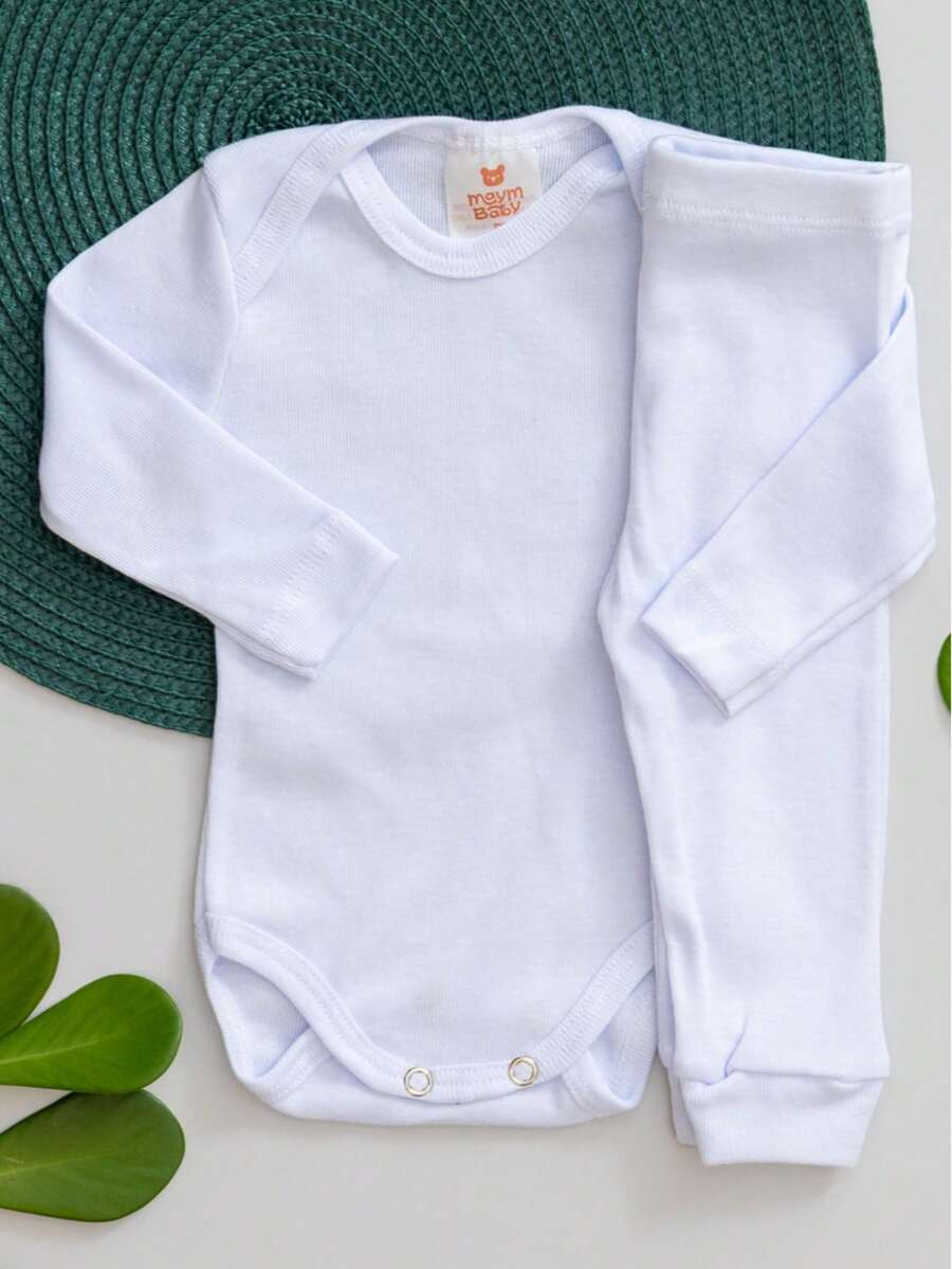 White Children's Ribbed Bodysuit And Pants Set - White - View 1