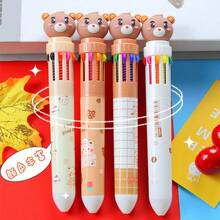 10-In-1 Cute Bear Ballpoint Pen Set, Retractable Plastic Pens, Battery-Free, Multicolor, Suitable For Ages 14+, Daily Writing Tool, Office Supplies, Holiday Party Favors