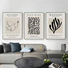 Ensemble de 3 affiches classiques art déco - Impressions artistiques à thème géométrique abstrait de l'espace par Henri Matisse, Picasso et Paul Klee - Peintures sur canevas sans cadre pour la décoration de la cuisine, du bureau à domicile, du salon et de la chambre à coucher