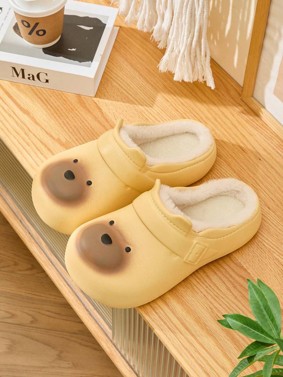 Senfgelbe Cartoon EVA wasserdichte Winter Hausschuhe, Damenhausschuhe, süße Paar Hausschuhe, Damen Slides