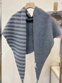 1pc Knitted Striped Color Block Triangle Scarf/Shawl