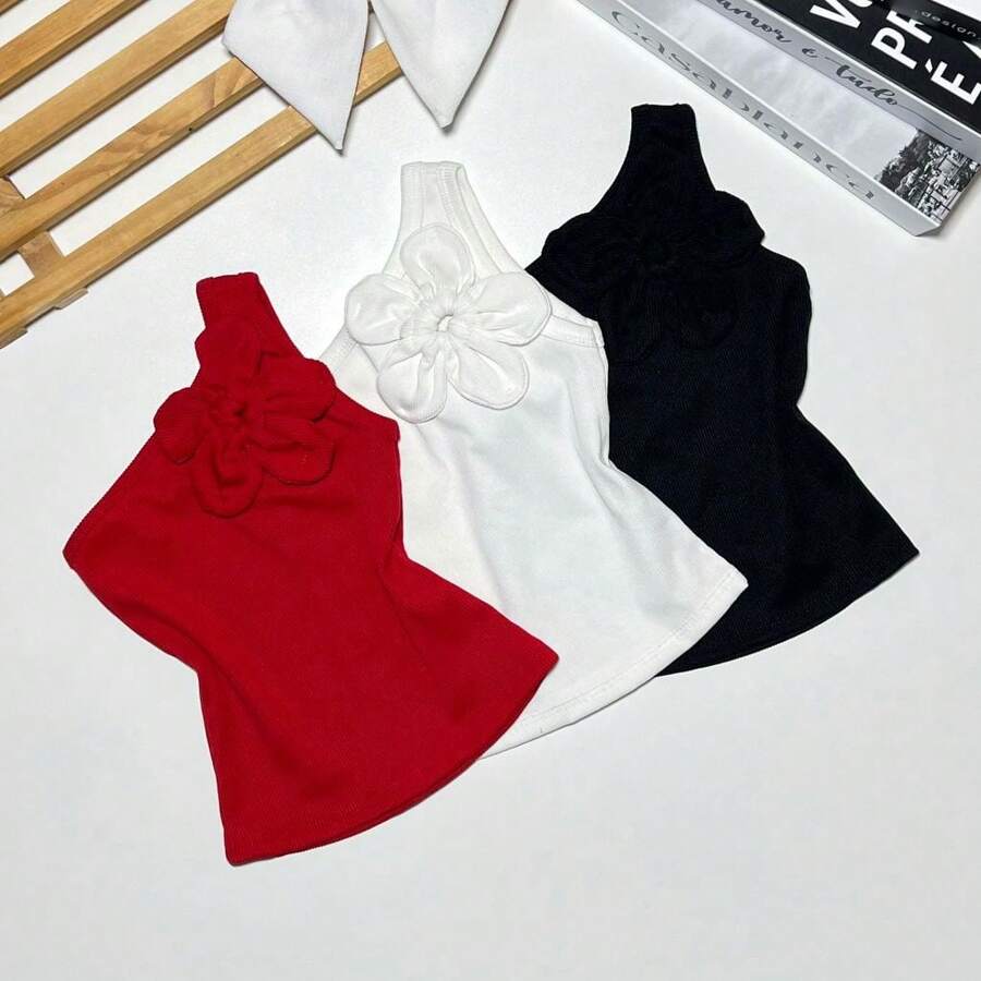 Flower Blouse For Girls, Blogger, Mini Diva Summer - Kit 3 Red/White/Black - View 1
