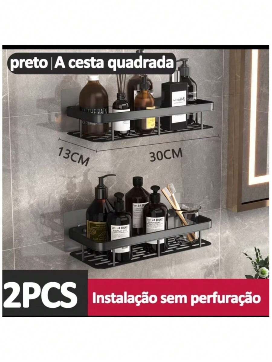 Shampoo Soap Shelf Support Bathroom Adhesive Wall Box Luxury Color Black Premium Aluminum - 02 貨架 - 查看 1