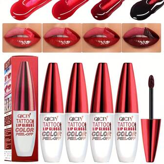 Halloween Gift 4 Colors Tear And Pull Lip Gloss Easy To Color Nourishing Long-Lasting No Stain On Cup Tear And Pull Lip Gloss
