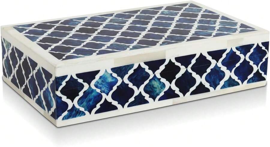Handmade Patisserie Pattern Drative Box - Storage Organizer, Dr Centrepiece, Memory Keepsakes, Home Dr - Boho Style Treasure Box, Multipurpose Gift - Classic, 10x6x2.5,22432937 - Màu xanh ngọc - Xem 1