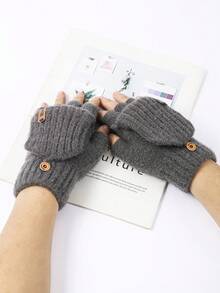 1 pieza Guantes de punto de media mano para hombres y mujeres en invierno, con cubierta de felpa desmontable de doble uso, protector de pantalla táctil, cálidos para escribir y ciclismo, guantes regalo de Navidad de invierno térmicos y cálidos