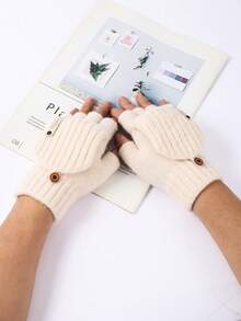 1 pieza Guantes de punto de media mano para hombres y mujeres en invierno, con cubierta de felpa desmontable de doble uso, protector de pantalla táctil, cálidos para escribir y ciclismo, guantes regalo de Navidad de invierno térmicos y cálidos