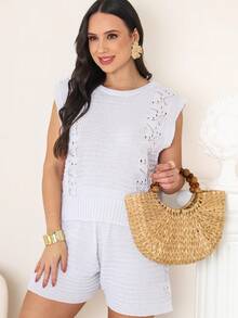 Women's Knit Set Women's Tank Top Women's Blouse Women's Shorts Casual Beach Shorts Travel Outing Summer Elegant Two Pieces Medium Length. - 白色 - 查看 1