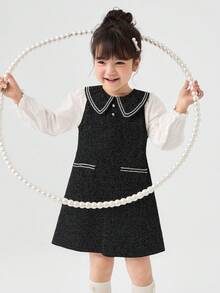 Balabala BalaOne Girls' Vest Dress 2025 Winter, Chic Mini Style Fashion Dress - Black and Gray - View 1