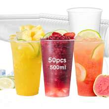 50 X 500 Ml Plastic Cups With Lids, Reusable Plastic Cups, White Frosted Cups, Hard Plastic Drinking Cups, Party Cups, Hand Washable And Reusable, Large Volume Juice Cups, Beer Cups, Ideal For The Beach, Weddings, Birthdays, Festivals, Christmas, Halloween, Parties, Offices, Pools, Events, Dates, Outdoor Activities, Sports Water Bottles And For Both Outdoor And Everyday Use. - 50個500ml杯子 - 查看 10