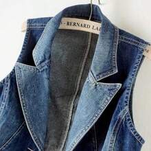 High End Suit Collar Short Denim Vest, Korean Version High Waisted Slim Fit Sleeveless Vest, Camisole Jacket - Màu xanh lam - Xem 3