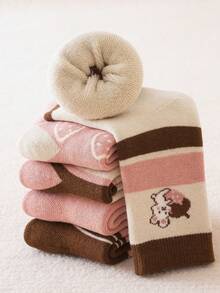 5 Pairs Kids' Thick Thermal Lined Mid-Calf Socks, Warm For Cold Weather, Suitable For Indoor, Outdoor, Sports Wear In Autumn/Winter