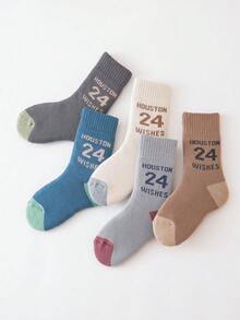 5 Pairs Kids' Thick Thermal Lined Mid-Calf Socks, Warm For Cold Weather, Suitable For Indoor, Outdoor, Sports Wear In Autumn/Winter