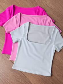Square Suplex Cropped Top With Casual Lining For Women, Kit With 3 - 粉紅色/淡粉紅色/白色 - 查看 1