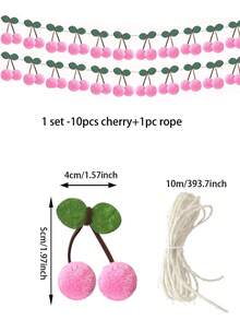 1/2/3 Sets Kirschgirlanden Deko Sommer Kirschen Party Deko Bommel Filz Wimpelkette Banner bunte DIY Obst Hängedeko für Baby Geburtstag Hochzeit, Baby Shower (Rosa)