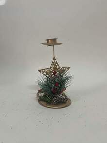 1 pieza Soporte de vela de hierro dorado, decoración para exhibición en ventana, árbol de Navidad, piña, decoración de ambiente, soporte de vela, reno, copo de nieve, ornamento de mesa con estrella