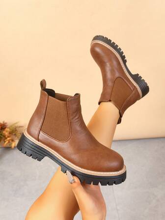 Botas retro de unicolor, botas para otoño/invierno, botas Chelsea cortas, suela blanda, estilo británico de negocios, slip-on, adecuadas para vacaciones y hogar