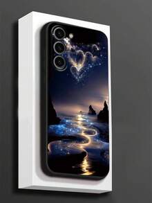 1pc Romantic Night View & Blue Ocean Heart Shockproof Anti-Slip Phone Case, Compatible With Galaxy A04e/A05s/A13/A14/A15/A34/A35/A50/A52/A53/A54/S21/S22/S23/S24/S25/S25Ultra,International Version, Not The Domestic Version - Black - View 2
