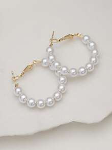 Clariva 1 Pair Fashion Elegant Bohemian Style Faux Pearl Hoop Earrings Winter Gifts - Multicolor - View 5