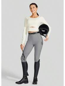 Willit Women's Horse Riding Pants Knee-Patch Equestrian Breeches Horseback Schooling Tights Zipper Pockets - 石灰色 - 查看 6