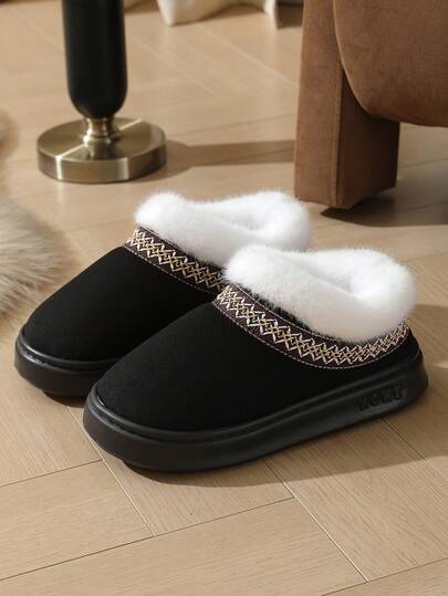 Botas de neve quentes, forradas e fofas, estilo retrô europeu e americano, sola grossa, gola fofa, leves, antiderrapantes, duráveis, chinelos para ambientes internos/externos