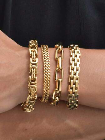 1 件复古不锈钢拜占庭风格双层金色粗手链，适合男士、配饰、珠宝，适合日常佩戴，适合送给朋友、家人、男朋友、圣诞节、情人节、所有季节的礼物