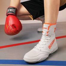Men's Indoor Boxing Training Shoes, Rubber Sole Competition Wrestling Shoes - White Orange - View 6