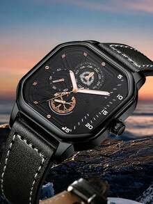 1 Men's Watch Casual Sports Leather Strap Square Digital Dial Quartz Watch, Classic Design, Suitable For Daily Wear And Outdoor Sports, Original Movement Is Stable And Durable, Quartz Watch Is The Most Ideal Gift For Him