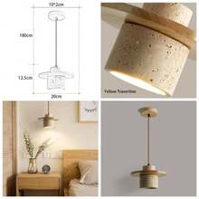 Japanese E27 Pendant Natural Travertine Droplight Hanging Chandelier Dining Table Kitchen Aisle Restaurant Bar ClubWalnut - Madera cruda - Ver 1