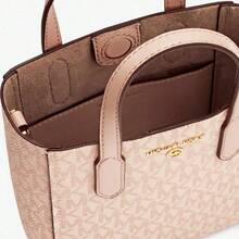 Michael Kors Women MK Sinclair Ultra Mini Tote Bag - Vintage Monogram Letter Logo PU Leather Sheet Music-Inspired Design With Tote Shoulder Crossbody Function Two-Tone Vanilla White 32T1G5SC0B-857