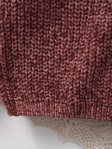 Baby Girl Round Neck Long Sleeve Casual Ribbed Solid Color Knit Sweater